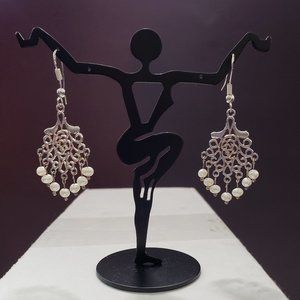 Freshwater Pearl and SS Filigree Earrings